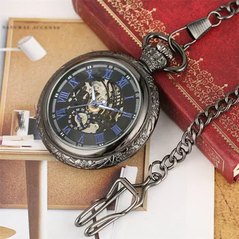 Rocznika Rzymskie Cyfry Wyświetlacz Szkielet Mechaniczny Naciąg Ręczny Zegarek Wysokiej Jakości Wisiorek Biżuteria Zegarki Prezenty