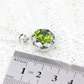 Srebro 925 okrągły wisiorek naszyjnik dla kobiet oliwkowo-zielona cyrkonia biały kryształ akcesoria ślubne