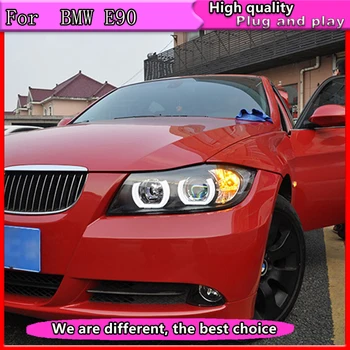 Samochodowe reflektory do BMW E90 reflektory 318i 320i 325i reflektory LED Angel eyes światła przednie do 318 320 325 Bi soczewki ksenonowe HID