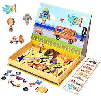 Magnetyczne puzzle, zabawki dla dzieci, puzzle 3D zwierzęta samochód forma rysunek płyty Montessori puzzle dla dzieci zabawki edukacyjne dla dzieci, prezenty