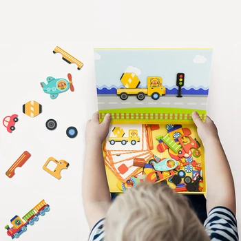 Magnetyczne puzzle, zabawki dla dzieci, puzzle 3D zwierzęta samochód forma rysunek płyty Montessori puzzle dla dzieci zabawki edukacyjne dla dzieci, prezenty