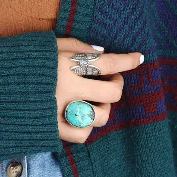 Vintage, kamień Księżycowy Skrzydła Anioła pierścienie dla kobiet, mężczyzn pióro palec pierścień moda biżuteria jz507