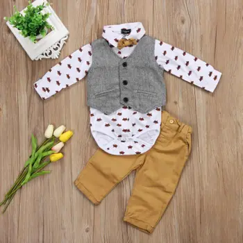 Pudcoco noworodek chłopiec odzież formalny garnitur kamizelka spodnie motyl smoking casual zestaw 3szt Baby Boy garnitur