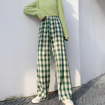 ETOSELL spodnie Damskie drukowane proste komórkowe proste spodnie z elastyczną talią codziennych temat elegancki koreański Styl Plus rozmiar S-4XL