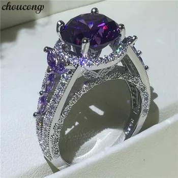 Choucong Hollow Flower Ring 925 srebro próby 4ct fioletowy AAAAA cz rocznica zaręczynowy pierścień pierścienie dla kobiet palec biżuteria