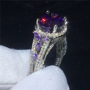 Choucong Hollow Flower Ring 925 srebro próby 4ct fioletowy AAAAA cz rocznica zaręczynowy pierścień pierścienie dla kobiet palec biżuteria