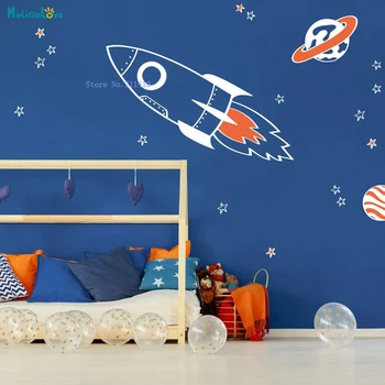 Niestandardowe 2 kolory rakieta i gwiazdy ściany naklejki pakiet przestrzeń wystrój domu dzieci plac zabaw, ćwiczenie wyobraźni plac plakat YT1549