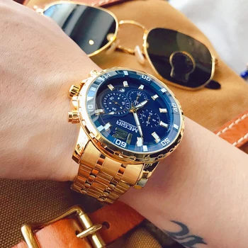 MEGIR Top Brand Luxury Fashion Business Kwarcowy zegarek mężczyźni wodoodporny stoper wojskowe zegarki sportowe Relogio Masculino