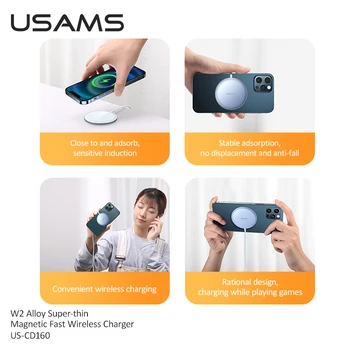 USAMS Magnetic Magsafe Fast Wireless Charger For iPhone 12 Pro Max 15W Fast Charging Dock For Samsung Note 10 9 S8 Quick Charge