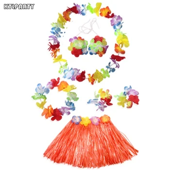 6 szt./kpl. 40 cm dzieci Hawajski hula spódnica bransoletki garland opaska tropikalne dla dzieci świąteczny zestaw kosmetyków dla imprez 10 kolorów