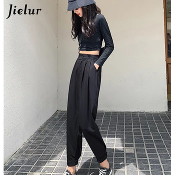 Jielur 2020 BF proste spodnie Damskie z wysokim stanem jesień nowy garnitur spodnie temat codziennych fajne szare czarne figi Femme S-XXL