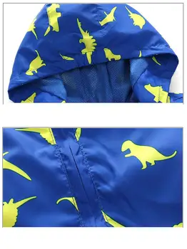 Dzieci chłopiec kreskówka dinozaur szablon z kapturem 2020 Wiosna cienka kurtka z kapturem kurtka płaszcz dla 2-7 lat dzieci odzież sportowa Odzież