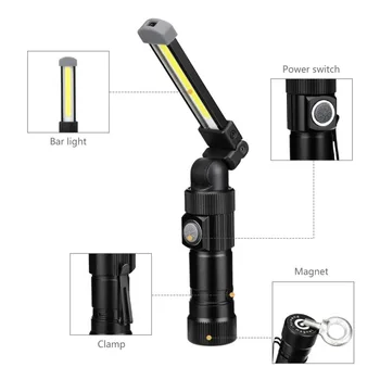 5-Mode USB Akumulator COB latarki latarki przenośne światło do pracy magnetyczny led odkryty camping Lanterna podwieszany hak lampy