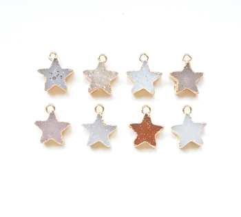 Mini-gwiazda kształt Kryształ druzy wisiorek z galwanicznie złotym brzegiem-kolczyki naszyjnik wisiorek