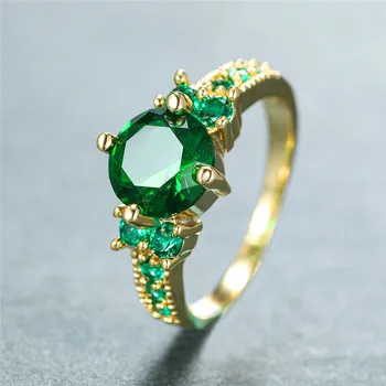 Luksusowy Damski Zielony Kryształ Kamień Pierścień Urok Złoty Kolor Cienkie Pierścionki Zaręczynowe Dla Kobiet, Vintage, Okrągły Cyrkonią Pierścionek Zaręczynowy