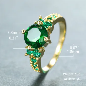 Luksusowy Damski Zielony Kryształ Kamień Pierścień Urok Złoty Kolor Cienkie Pierścionki Zaręczynowe Dla Kobiet, Vintage, Okrągły Cyrkonią Pierścionek Zaręczynowy