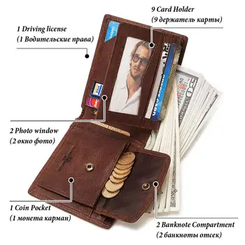 GZCZ Rfid wysokiej jakości skóra naturalna portfel mężczyźni torebka Portomonee portfolio posiadacz karty męski Cuzdan Perse Small