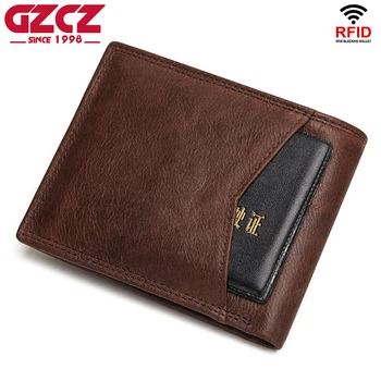 GZCZ Rfid wysokiej jakości skóra naturalna portfel mężczyźni torebka Portomonee portfolio posiadacz karty męski Cuzdan Perse Small