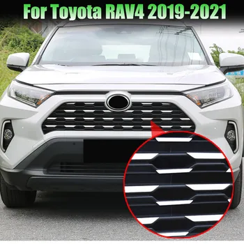 1 zestaw przedni grill wykończenie dekoracji pokrywa naklejki do Toyota RAV4 RAV 4 2019 2020 2021 stylizacja samochodu ze stali nierdzewnej do 2021 RAV4