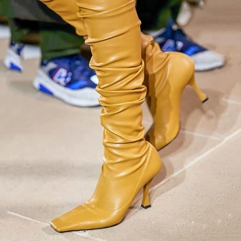 Buty powyżej kolana kobieta karbowany odcinek spaure toe cienkie wysokie obcasy lądowisko buty udo wysokie buty zimowe długie seksowne botki