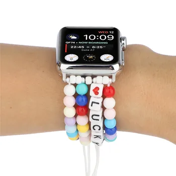 DIY koraliki pleciony pasek elastyczny do Apple Watch 6 5 4 SE band 44 mm 40 mm 42 mm 38 mm mc 3 kobiety dziewczyny handmade biżuteria bransoletka