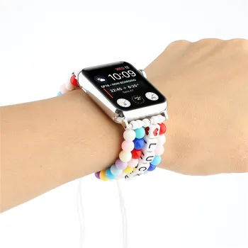 DIY koraliki pleciony pasek elastyczny do Apple Watch 6 5 4 SE band 44 mm 40 mm 42 mm 38 mm mc 3 kobiety dziewczyny handmade biżuteria bransoletka