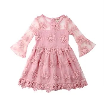 6M-5T Toddler Kids Girls Baby Princess Lace Dress Clothing Child Gir Cute Long Sleeve Party Mesh Pink Dress