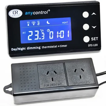 DTC-120 cyfrowy termostat regulator temperatury wodoodporny czujnik USA, UE wtyk gniazdo Niebieska taśma LCD-wyświetlacz 2-stopniowy tryb grzania chłodzenia