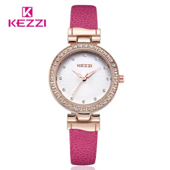 Marka KEZZI damskie zegarki damskie krystalicznie białe zegary cienkie proste skórzane Kwarcowe zegarki hurtowych
