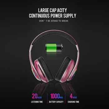 Bateria 1000Mah bezprzewodowy zestaw słuchawkowy Bluetooth 5.0 składane słuchawki z mikrofonem 20H Playtime stereo 3D do gier słuchawki TF FM