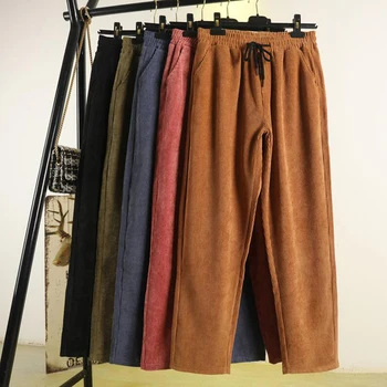 Spodnie Damskie Jesień Zima Rocznika Aksamitne Spodnie Elastyczne Z Wysokim Stanem Plus Rozmiar Temat Spodnie Damskie Casual Spodnie Kieszenie