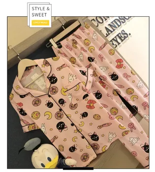 2 szt. letnie damskie piżamy ze sztucznego jedwabiu, satyny piżamy zestaw Kawaii Sailor Moon Print krótkie rękawy długie spodnie piżamy zestawy M-2XL