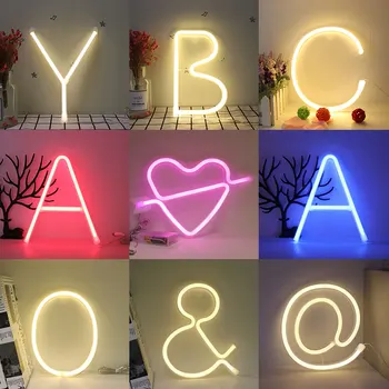 DIY Led Letters Light Neon Battery&USB Power Alphabet lampy na urodziny ślub sypialnia słowo znak ścienny dekor