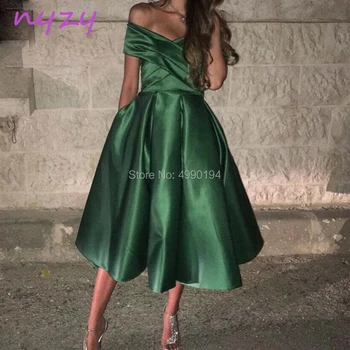 NYZY C66 Vestido Robe sukienki koktajlowe, eleganckie satynowe herbaty zielone suknie wieczorowe robe de soiree courte 2019