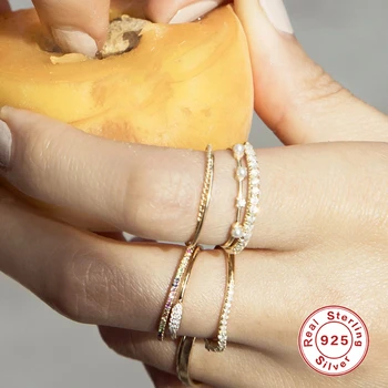 ROXI elegancki trzy perły kobiety obrączki dla kobiet obrączki 925 srebrny pierścień biżuteria Anillos Mujer srebrny pierścień