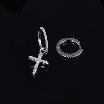 Wysokiej jakości nowa moda mozaika AAA Cyrkonią Kryształ asymetria krzyż srebrne hoop kolczyki dla kobiet luksusowe biżuteria