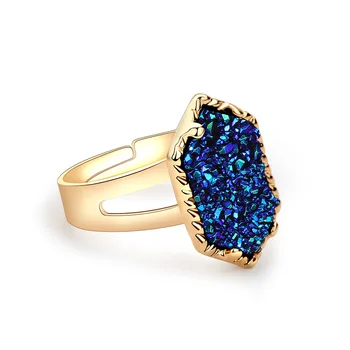 Sześciokąt kolor złoto druzy druzy pierścień żywica Каллаит Хаулит kamień regulowany kochanek Przyjaźń pierścień biżuteria