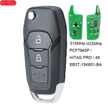 KEYECU Smart Remote Key 2 Przycisk FSK 315mhz / 433mhz 49 chip Ford F150 F250 Ranger Mondeo 2016 2017 2018 EB3T-15K601-BA