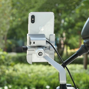 Aluminiowy ładowarka USB Moto rower motocykl kierownica cofania Mirro Uchwyt telefonu 4-6. 4-calowy uniwersalny telefon komórkowy GPS mocowanie