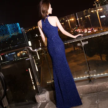 Ciemno-niebieskie suknie wieczorowe It ' s Yiiya K103 elegancki Kantar bez rękawów suknie wieczorowe syrena długi zamek Vestidos De Fiesta 2020