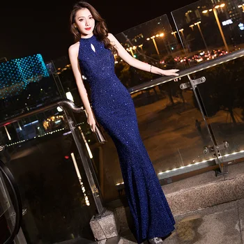 Ciemno-niebieskie suknie wieczorowe It ' s Yiiya K103 elegancki Kantar bez rękawów suknie wieczorowe syrena długi zamek Vestidos De Fiesta 2020