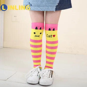 LINLING Cartoon Girls Socks Knee High Infant Non-slip Baby Pure Cotton Socks Girls Long Tube z Przeplotem Animal Knee Socks P120