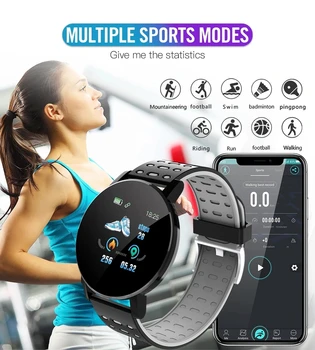 2021 119 Plus Smart Watch Mężczyźni Kobiety ciśnienie krwi wodoodporny Sport okrągły Smartwatch Smart Clock fitness-tracker dla Androida i IOS