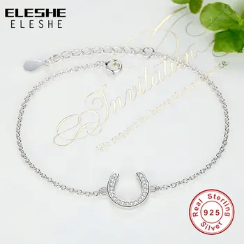 ELESHE Pure 925 srebrny łańcuszek bransoletka cyrkonia podkowa Uroku bransoletki dla kobiet biżuteria bransoletki