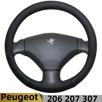 DERMAY marka skórzany samochód sportowy kierownica pokrywa antypoślizgowe do Peugeot 206 207 307 akcesoria samochodowe
