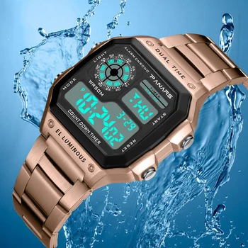 Cyfrowe zegarki męskie pasek ze stali nierdzewnej biznes dorywczo zegarek sportowy zegarek zegarki męskie 5Bar wodoodporny Relojes Deportivos