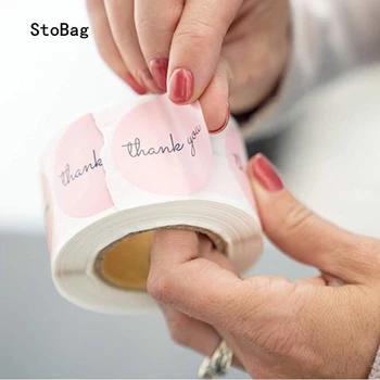 StoBag 500pcs Thank You Paper Stickers 1inch Pink Sticker for Wedding Birthday Party Favors Labels Mailing Supplies Festival