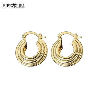 SIPENGJEL moda Złoty kolor prosty Wzór geometryczny hoop kolczyki okrągłe kolczyki dla kobiet biżuteria