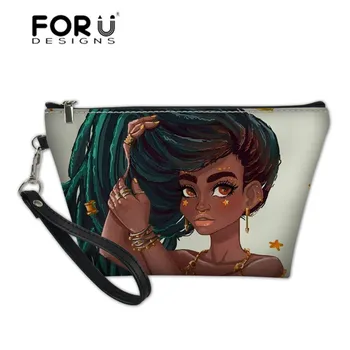 FORUDESIGNS Black Art African Girl Printing Cosmetic Cases Women Function Make Up Pouch Ladies Travel Organizer Wash Kit torby