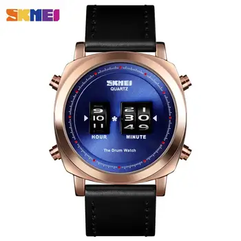 SKMEI 2020 Creative Drum zegarki męskie skórzane zegarek wodoodporny oryginalny design roller kwarcowy zegarek męskie zegarki reloj hombre